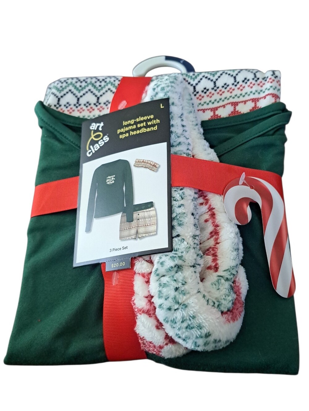 Art class Green Holiday Long-Sleeve Pajama Set with Festive Spa Headband